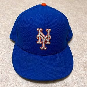 NEW ERA 59 FIFTY NEW YORK METS BLUE BASEBALL STRETCH HAT WITH GRAY & ORANGE LOGO